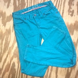 Teal blue skinny jeans pants